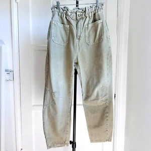 Zara Women's Sage Green Wide Leg Paperbag Barrel Ankle Jean Size S - Picture 1 of 8
