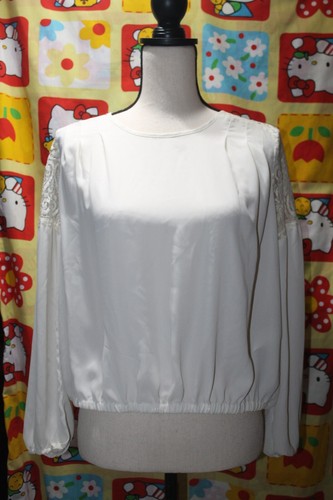 OFF WHITE Forever 21 top donna bianco sporco panna blusa manica lunga pizzo piccolo