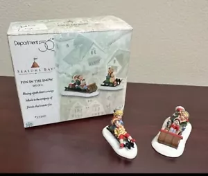 NIB Dept 56 Seasons Bay Figurines Fun in the Snow 53323 Sledding Toboggan Metal - Picture 1 of 2