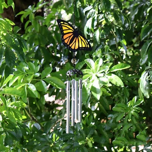 Butterfly Wind Chime Stained Glass Hanging 4 Tubes Bell Outdoor Garden Decor - Picture 1 of 2