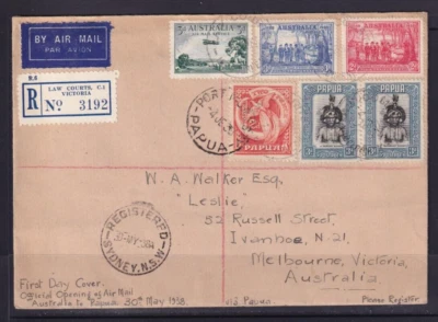 AUSTRALIA 30 MAY 1938 REGISTERED FFC AUSTRALIA TO PAPUA AAMC812 #C866 - image 1 of 2