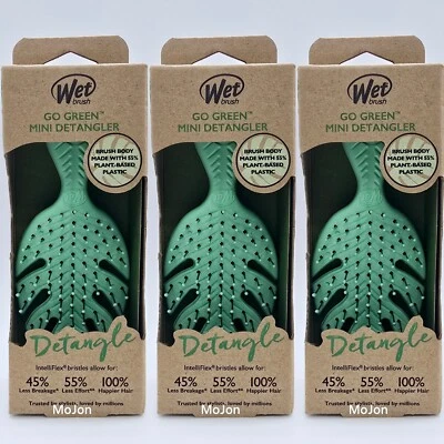 Lot Of 3 Wet Brush Go Green Mini Detangler 6" Brush Green - Image 1 of 4