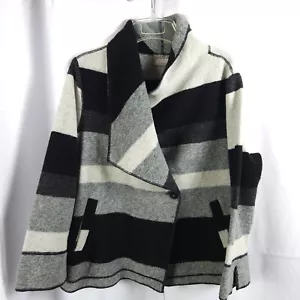 Chico's 1 Womens 8 Gray Black Striped Wool Blend Long Sleeve Jacket - Picture 1 of 7