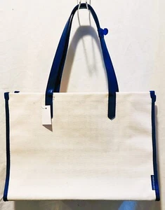 Bloomingdale's Beige Ivory White Blue Canvas Large Shopper Tote Gym Eco Bag BNWT - Picture 1 of 13