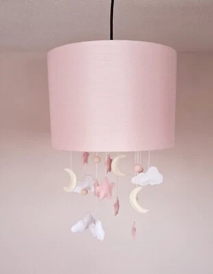 Легко подходит розовый цилиндр потолок подвеска барабан свет абажур с вися ткани луна - Изображение 1 из 2