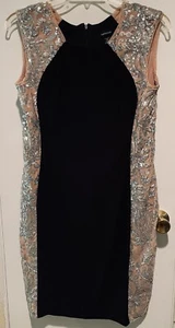 R&M Richards Black Sheath Dress Sequin Gown Women's Size 16 Sleeveless Bodycon - Picture 1 of 12