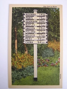 Sign Post in Maine Vintage Unused Postcard - Picture 1 of 2
