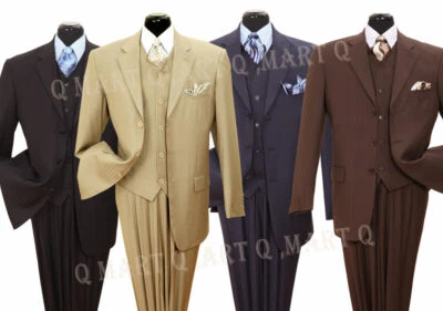 Mens fancy wool feel suit 3 pc w/Vest 3 button striped design Milano Moda 5802V4 - Image 1 of 4