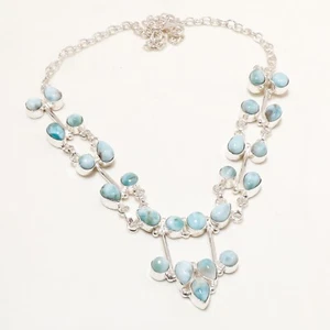 Natural Dominican Caribbean Larimar Gemstone Handmade Jewelry Necklace 18" - Picture 1 of 4