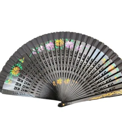 Ventilador de madeira vintage espanhol duplo lado dobrável Bridgerton festa inspirado para ela - Imagem 1 de 3