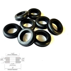 Pack of 8 Black Rubber Grommets 1-1/4" Inside Diameter - 3/16" Groove Width - Fi - Picture 1 of 1