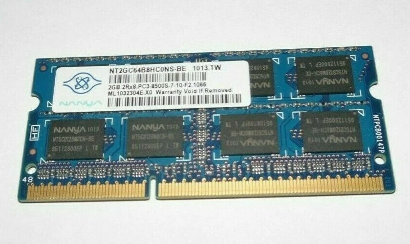 4GB (2x2GB) 2Rx8 PC3-8500S DDR3 Laptop Memory RAM (NANYA NT2GC64B8HC0NS-BE) - Image 1 of 1