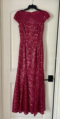 ML Monique Lhuillier Womens Fuchsia Sequined Cap Sleeve Gown Dress Sz 4 - Image 1 of 4