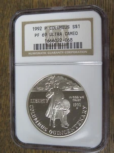 1992-P Proof Columbus Silver Dollar $1 NGC PF69 Ultra Cameo - Picture 1 of 5