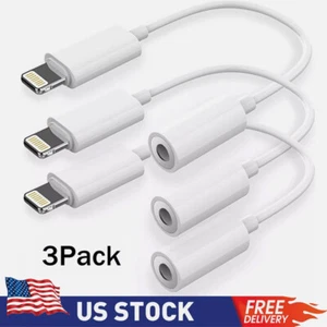 3X For iPhone Headphone lot Adapter Jack 8Pin to 3.5mm Aux Cord Dongle Converter - Picture 1 of 14