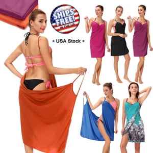 Women's Bathing Swimsuit Bikini Cover Up Wrap Beach Strap Dress Sarong Casual - Picture 1 of 35