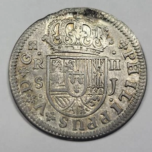 1721 Spanish Silver 2 Reales Genuine Colonial Pirate Age Pistareen Plugged *J269 - Picture 1 of 2