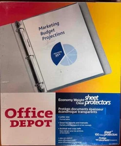 New Office Depot Sheet Protectors Economy Weight 200 Clear Sheets 2 packs of 100 - Picture 1 of 2