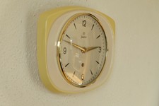 Alte Junghans Keramik Küchenuhr Porzellan gelb weiß 50er Jahre Vintage