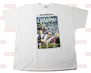 Seattle Seahawks Super Bowl Championship Newspaper Print Shirt 2XL 2014 NFL - Picture 1 of 9