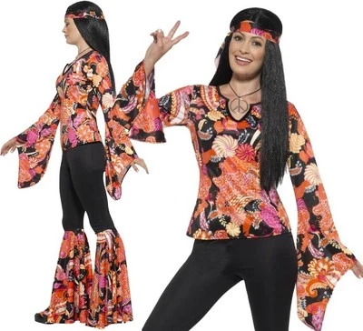 Ladies 60s 1960s 60's Willow Hippy Fancy Dress Costume XS to XXL by Smiffys - Image 1 of 4