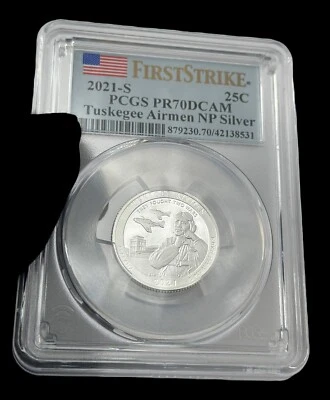 American silver proof coin 25C 2021-S Graded Tuskagee Airman F-S PCGS PR70DCAM - Image 1 of 2
