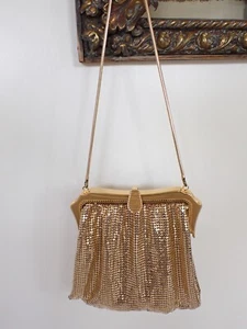 Vintage Gold Glomesh Metal Evening Bag Purse Clutch Mesh W/ Handle & Coin Purse - Picture 1 of 8