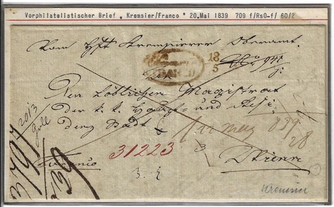 CZECHOSLOVAKIA 1839 KREMSIER FOLDED LETTER TO FRANCE Cover