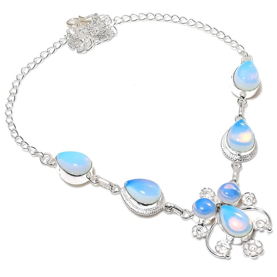 Fire Opal Gemstone Handmade 925 Sterling Silver Jewelry Necklace Size 18" - Image 1 of 1