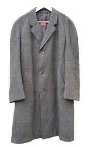 VINTAGE BERWIN OVERCOAT Long Coat Mens L Tweed Check Mens M Scotland 1950's