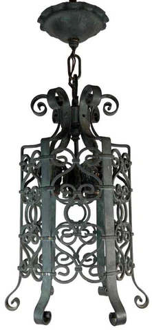 Antique 1920s Art Deco Spanish Renaissance Wrought Iron Lantern Pendant Light Cover