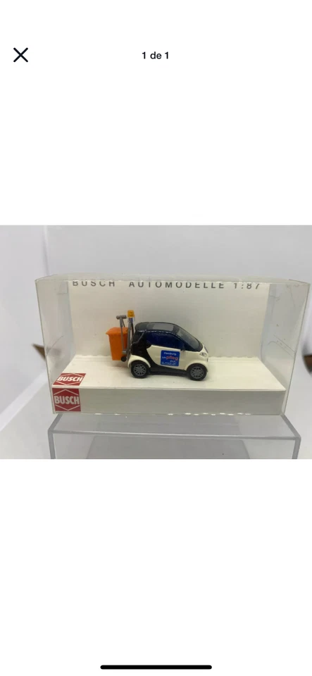 BUSCH 1:87 SMART CITY COUPE Con Cubo Di Spazzatura - Immagine 1 di 1