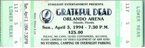 Grateful Dead Mail Away Untorn Concert Ticket Stub April 3 1994 Orlando Florida - Picture 1 of 2