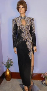 Rot-Teppich würdige Lillie Rubin exquisit Perlen, offener Rücken, Seidenkleid, M - Bild 1 von 13