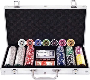 Set Da Poker 300 Chips Con Custodia in Alluminio Con 1 Pulsante Dealer 5 Dadi 2  - Foto 1 di 9