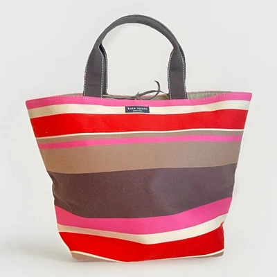 Bolso de Mano de Colección Y2K Kate Spade NY Equipaje Rayas Lona 2001 Cartera Rosa Marrón Foto 1 de 4