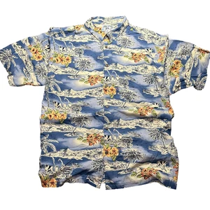 Big Dogs Hemd Herren Gr. 2XL Blau Hawaii Blumen Hund Print Kurzarm Camp - Bild 1 von 8