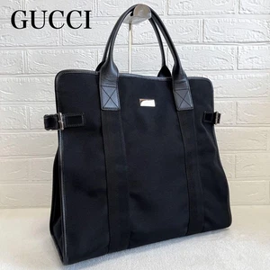 Borsa Gucci Tote Bag Tela Tinta Unita Nera Grande Taglia A4 Usata - Foto 1 di 14