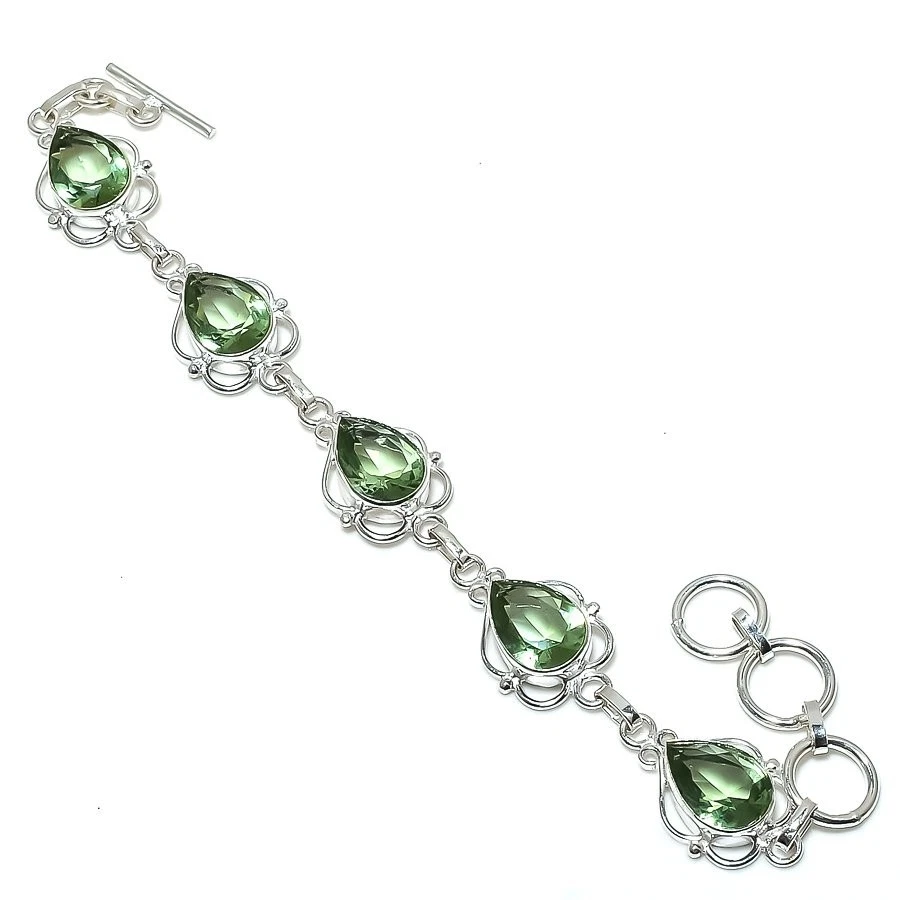 Brazalete de joyería de plata de ley 925 con piedras preciosas de amatista verde tamaño 7-8" Foto 1 de 1