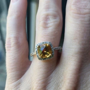 14k YELLOW GOLD 2CT CITRINE CUSHION WITH .10ctw DIAMONDS RING SIZE 6 TO 6.50.. - Picture 1 of 7