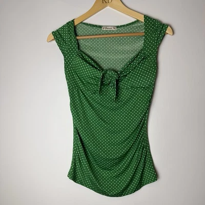 De Colección y2k Talla M Corbata Frontal Top Verde Lunares Cuello Corazón Elastizado Pin Up Mod Foto 1 de 4
