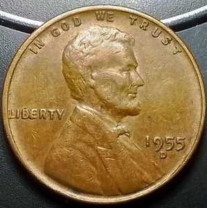 1955 D Lincoln wheat penny with the BIE die chip mint error - Picture 1 of 3