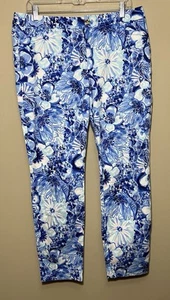 Lilly Pulitzer Womens Size 12 Blue Floral Stretch Pants Colorful Beach Vacation - Picture 1 of 5