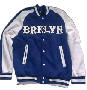 Bershka Brooklyn Letterman Varisty Jacket Blue White Mens Medium New BNWT - Picture 1 of 19