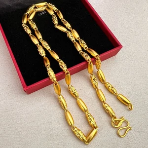 5 mm Oliven für Männer und Frauen 24K Thai Baht Gelbgold GP Halskette 24 Zoll - Bild 1 von 5
