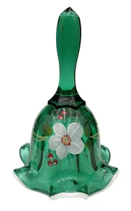 Vintage Fenton Glas Ruffled Legacy Bell, #4694, Smaragd, handbemalt floral, neuwertig - Bild 1 von 11