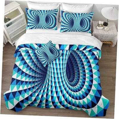  Juego de edredón geométrico triángulo 3D juego de cama abstracto con sábana Queen Teal Foto 1 de 4