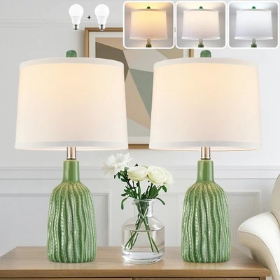 Керамическая настольная лампа набор из 2 для тумбочки, 22,5 «современный зеленый прикроватная лампа w... - Изображение 1 из 4
