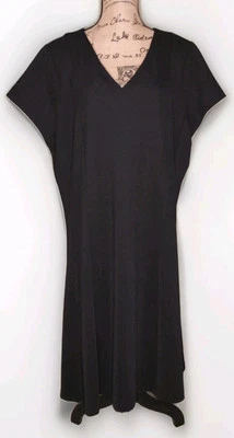 Isaac Mizrahi Live! Vestido con paneles de punto guijarro con manga gorra-negro-talla XL-A591643 Foto 1 de 3