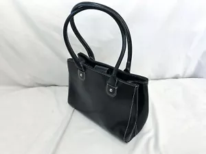 WILSONS BLACK LEATHER HANDBAG PURSE with White Stitching - Picture 1 of 7